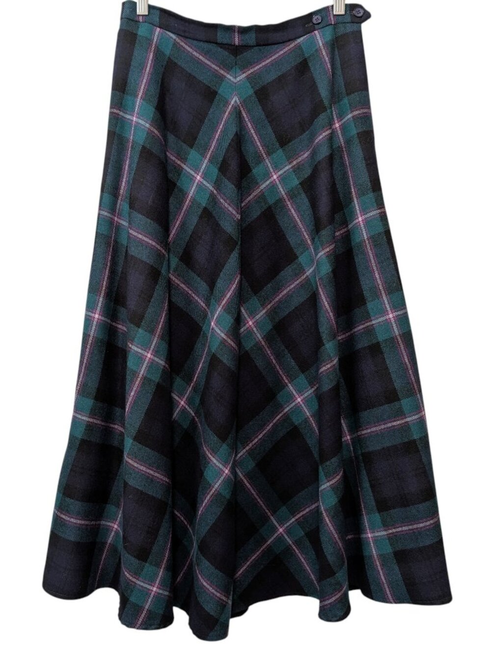 Vintage Deans Of Scotland Sz 12 Green Black Pink Plaid 100% Wool Academia Skirt - Picture 2 of 11